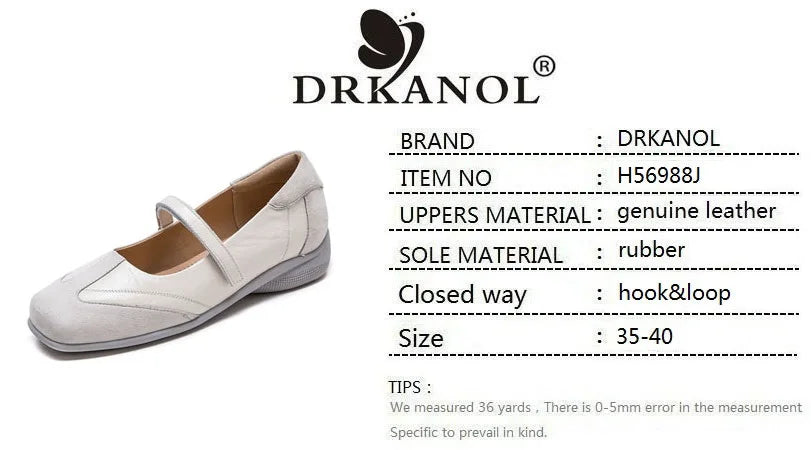 DRKANOL 2026 Women Genuine Leather Flat Shoes Summer Shallow Sheepskin Hook And Loop Casual Loafers Ladies Low Heel Single Shoes Pi-Mart