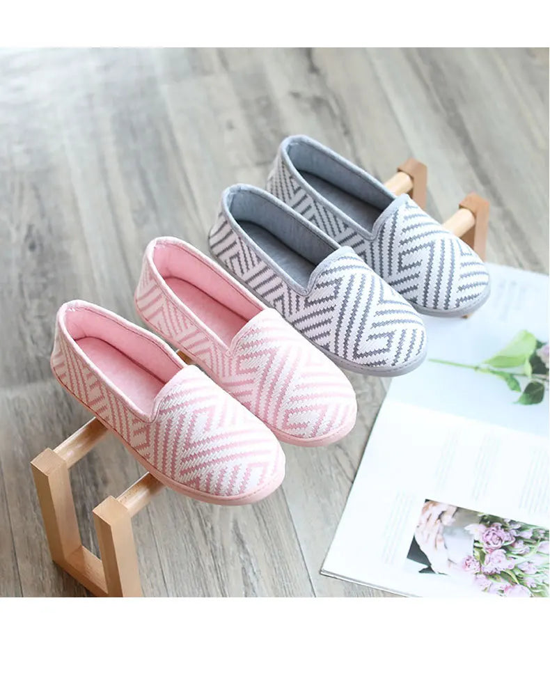 New 2026 Spring Autumn At Home Thermal Anti-Skid Slippers Women's Knitted Indoor Slippers Soft Outsole House Shoes Pi-Mart