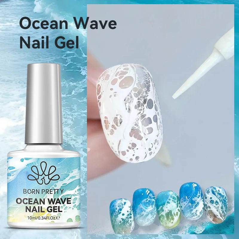BORN PRETTY 10ml Ocean Wave Watercolor Liquid Gel Polish Stroke White Watercolor 3 Seconds Spread Lace Hollow Gradient Nail Art Tri Light Beauty
