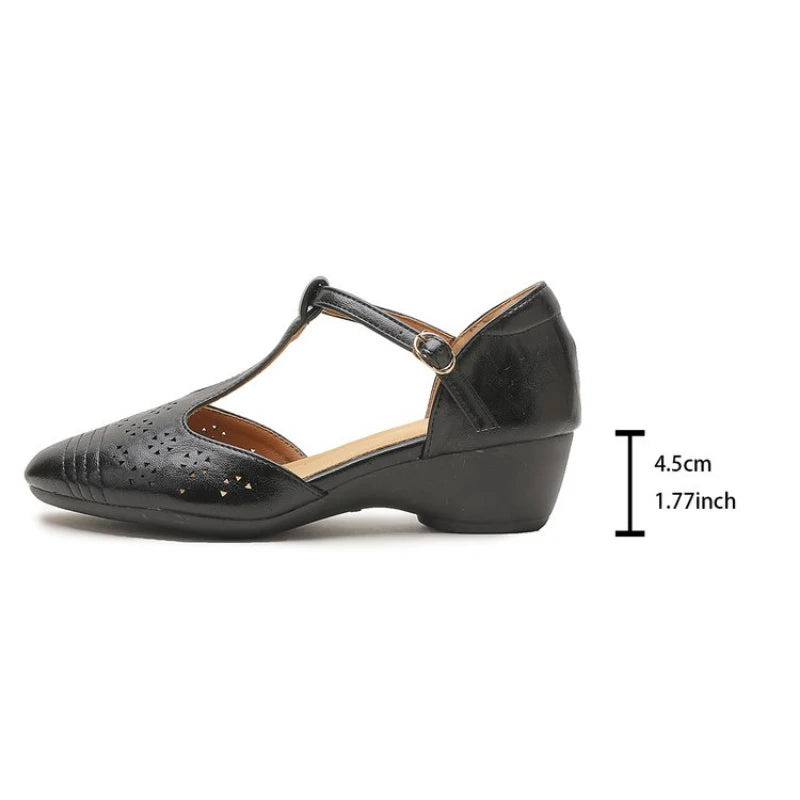 Women's Plus Size Retro Cutout Wedge Loafers, Adjustable T-Strap Breathable Pumps for Summer Daily & Commute Pi-Mart
