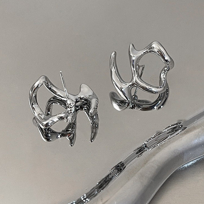 Y2K Irregular Liquid Earrings for Women Silver Color Hip-Hop Punk Fashion Geometric Earring Clip Girl 2024 Trendy Party Jewelry Pi-Mart