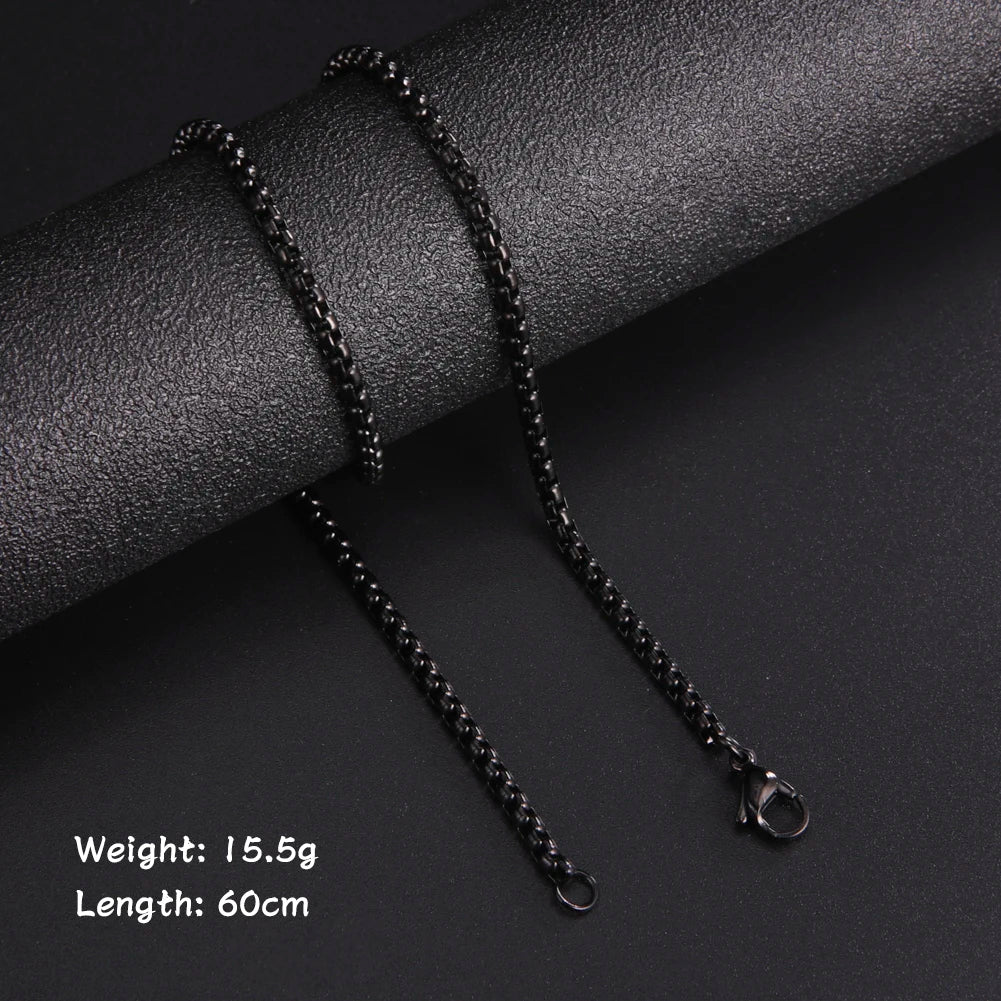 Skyrim Fashion 60cm Long Box Chain Necklace Men Stainless Steel Black Gold Color Link Chains Basic Punk Jewelry Wholesale Pi-Mart