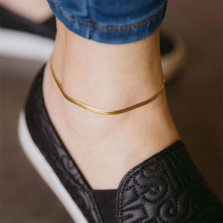 EMANCO 4MM Snake Chain Anklet Womens Beach Chain Stainless Steel Anklet Gift Drop/Wholesale Factory Direct Sales Pi-Mart