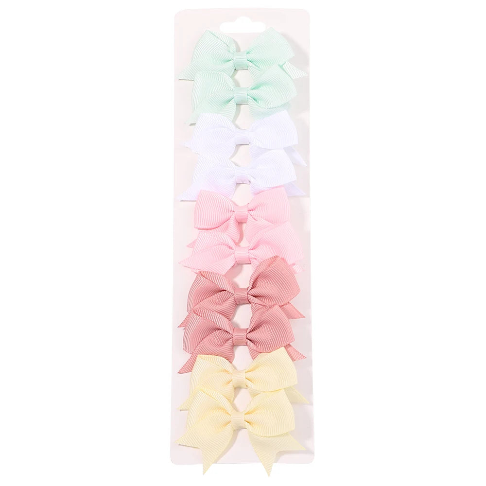 10Pcs/Set Solid Color Kids Bows Hair Clips for Baby Girls Handmade Ribbon Bowknot Hairpin Barrettes New Year Hair Accessories Pi-Mart