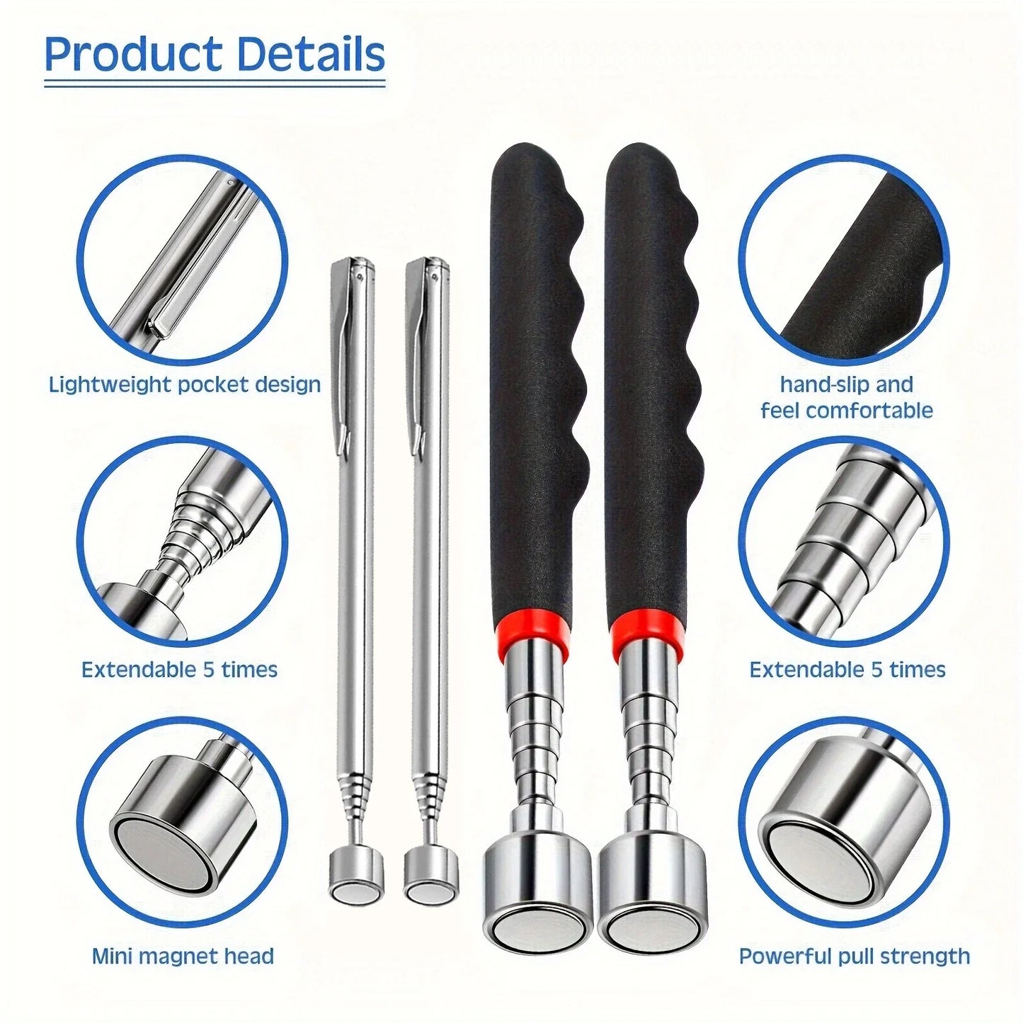 Handheld Telescoping Magnetic Grabber – Extendable Pickup Pen Tool, Portable Magnet for Hard-to-Reach Spots LadyShow.Store