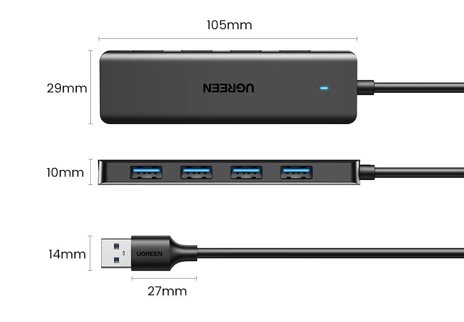 UGREEN USB 3.0 HUB 4 Ports USB-C HUB Slim for Mouse Keyboard Compatible with MacBook Pro Air Laptop Desktop PC Xbox PS5 Splitter Pi-Mart