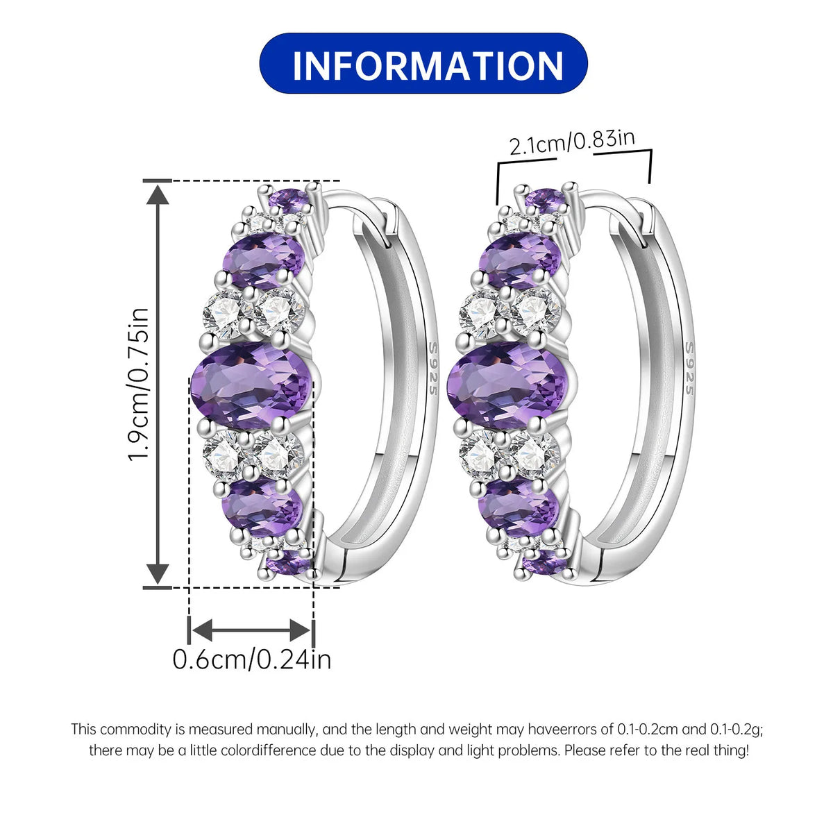 PANPOKI S925 Sterling Silver Purple Zircon Series Earrings Hoop Earrings For Women Jewelry Original Party Trendy Gifts Pi-Mart