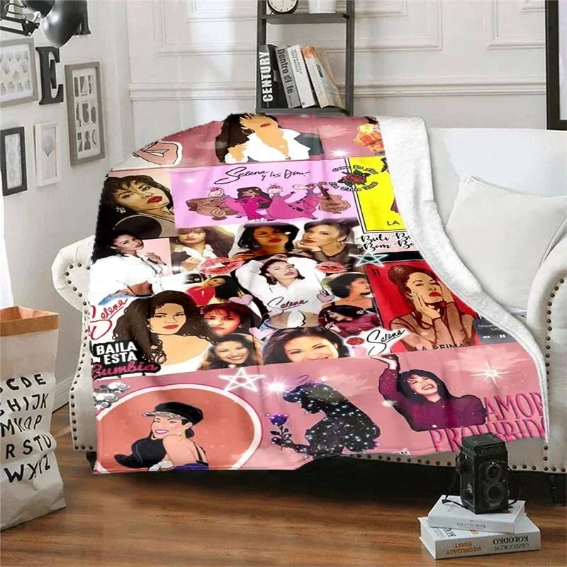 Selena Quintanilla Vintage Blanket Art Flannel Soft Warm Plush Blanket for Sofa Bed Bedroom Living Room Travel Picnic Blanket Pi-Mart