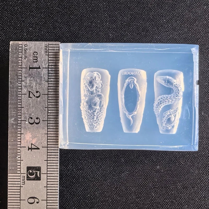 1 Pcs 3D Snake Girl Nail Silicone Carving Mold Snake DIY Nail Decoration Art Nail Beauty Charm Silicone Nail Mold Nails Products Tri Light Beauty