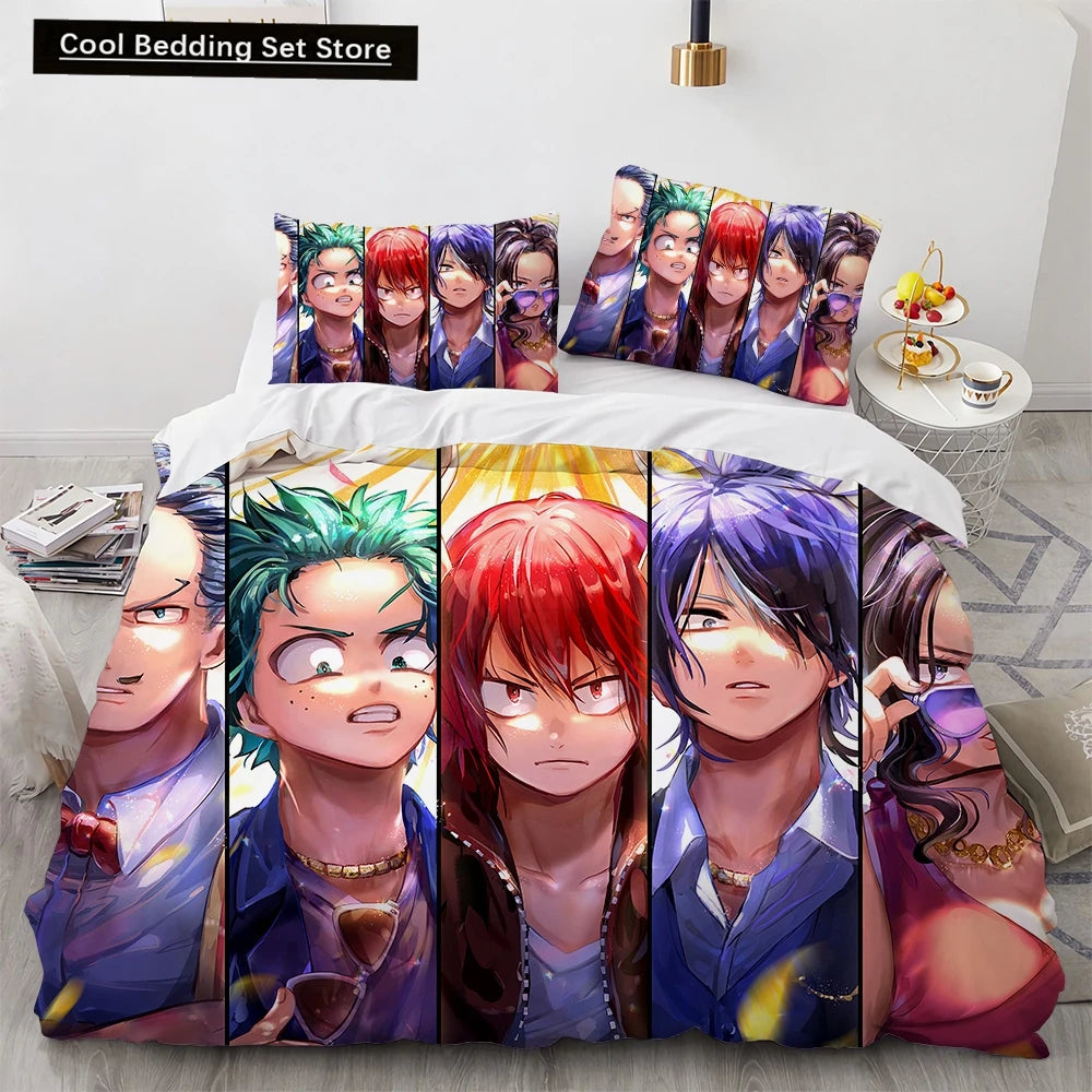 New Anime My Hero Academy Bedding Set Anime Characters Duvet Cover 3D Cartoon Polyester Quilt Cover Queen King Size Kids Boys Pi-Mart