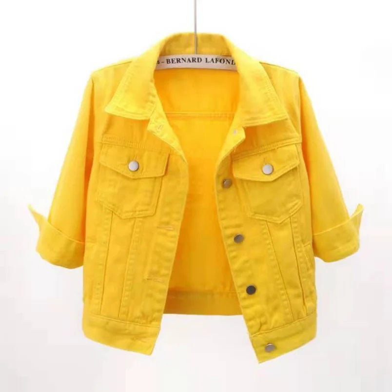 Women Denim Jacket Spring Autumn Short Coat Pink Jean Jackets Casual Tops Purple Yellow Purple Blue Loose Tops Lady Outerwear LadyShow.Store