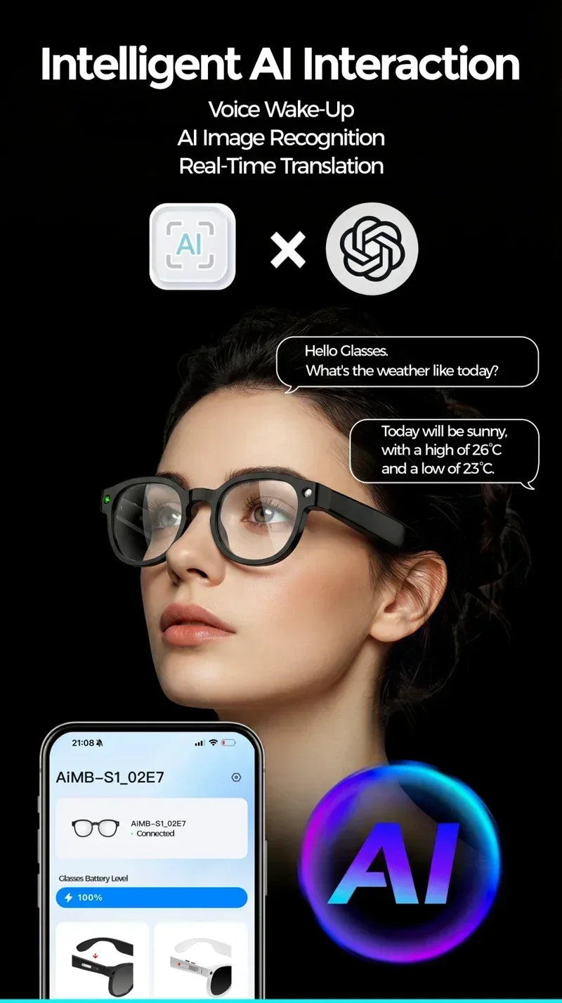 Lenovo AI Smart Glasses 8MP HD Camera 4K Shooting Image Conversation Translation Listening To Music Smart Glasses 2026 New Pi-Mart