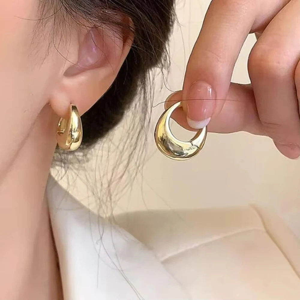 Stainless Steel Smooth Metal Chunky Hoop Earrings for Women Fashion Round Circle Hoops Statement Earrings Trendy Jewelry Pi-Mart