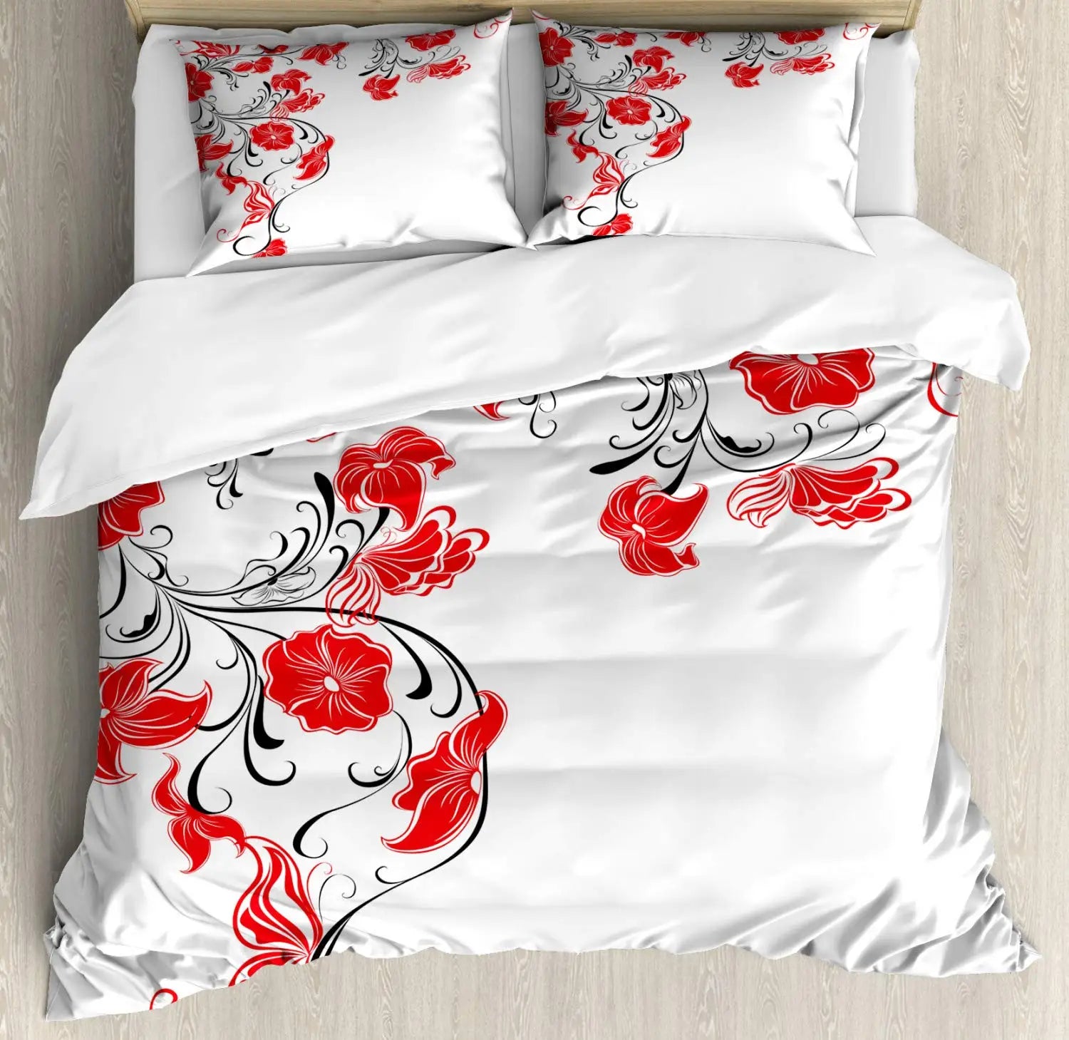 Japanese Duvet Cover Set Simplistic Cherry Blossom Tree Botanic Themed Pattern Fresh Organic Lines Bedding Set For Kids Girls Pi-Mart