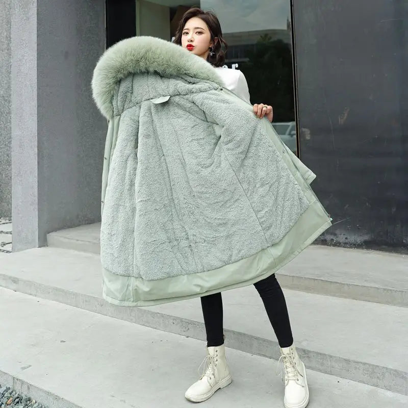 2026 New Winter Women Parka Fur Hooded Jackets Thicken Warm Cotton-padded Puffer Coat Casual Long Parkas Clothes Loose Outerwear LadyShow.Store