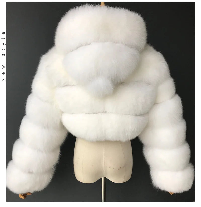 High Quality Furry Cropped Faux Fur Coats Jackets Women Fluffy Top With Hooded Winter Fur Jackets Fourrure Manteau Femme JH137 Pi-Mart
