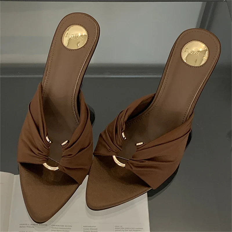 Eilyken Summer Woman Slippers Fashion Open Toe Thin High Heels Shoes Street Style Stripper Party Slides Zapatos De Mujer LadyShow.Store