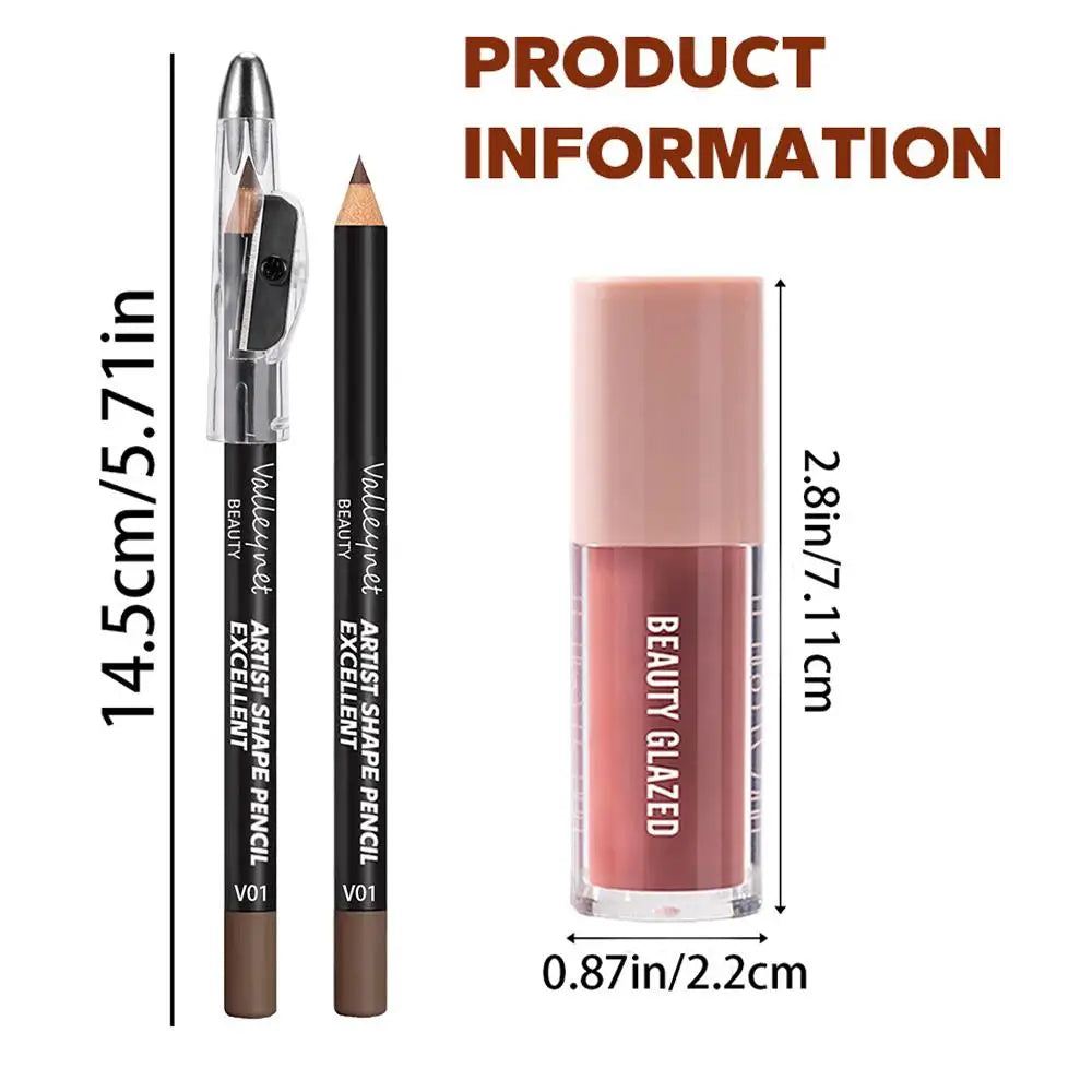 2Pcs/Set Precision Lip Kit Duo -Creamy Liner with Built-in Sharpener & Moisturizing Liquid Lipstick - Defined Contour Makeup Set Pi-Mart