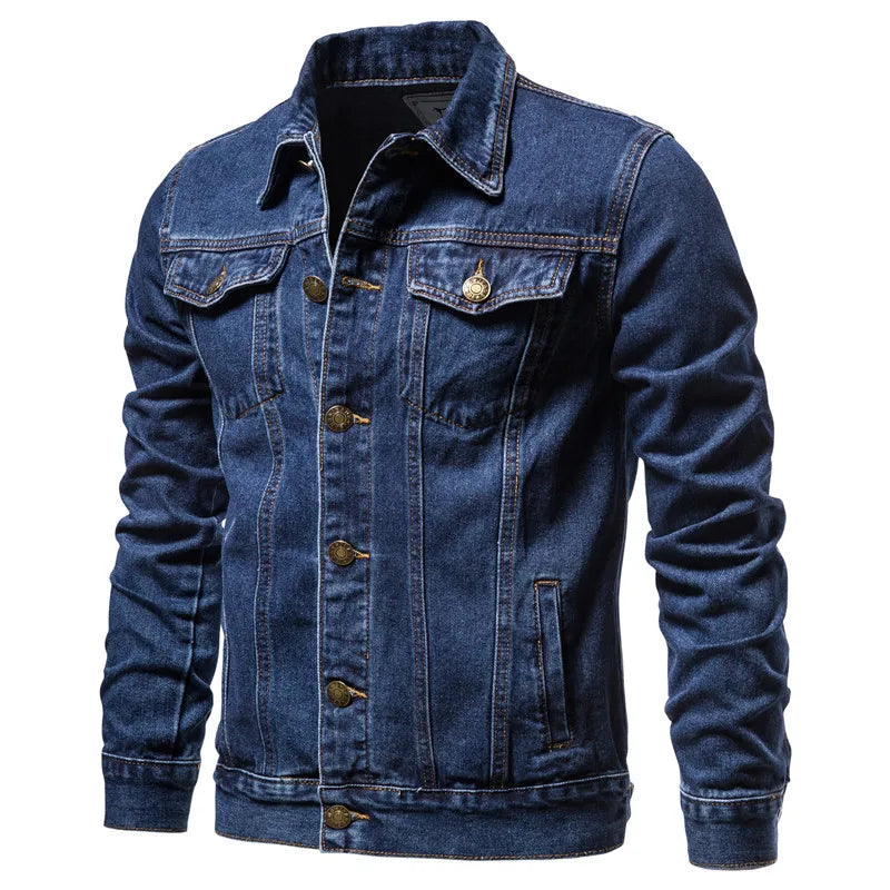 2025 Autumn Men Solid Denim Jackets Fashion Motorcycle Vintage Jeans Jackets Hommes Slim Fit Cotton Casual Black Blue Coats Pi-Mart