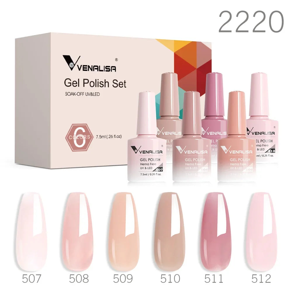 Venalisa Color Nail Gel Polish Kit  Jelly Pink Semi-transparent HEMA FREE Self Leveling Nude Natural Pink Nail Manicure Set Tri Light Beauty