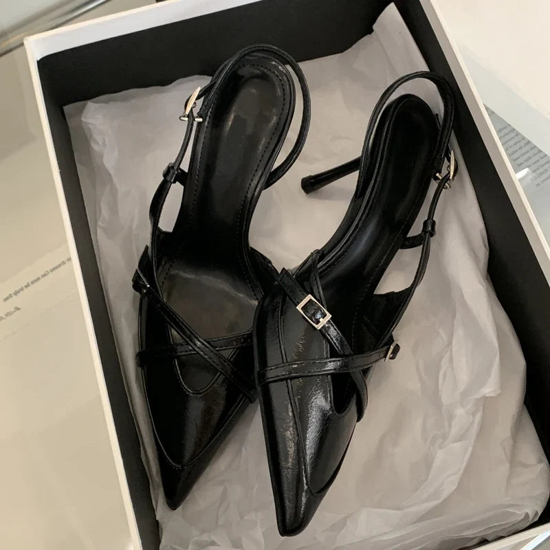 Eilyken Street Style Buckle Strap Women Pumps Pointed Toe Thin High Heels Banquet Slingback Party Shoes Zapatos De Mujer LadyShow.Store