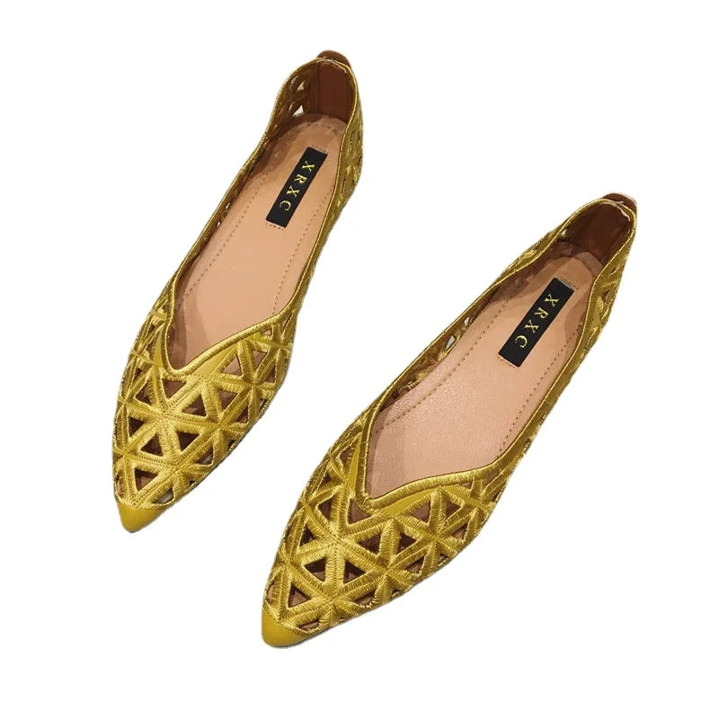 Flat Shoes Women 2026 Summer Pointy Joker Hollow Leisure Commuter Flat Spring Elegant Women's Shoes Breathable Hole Shoes Pi-Mart