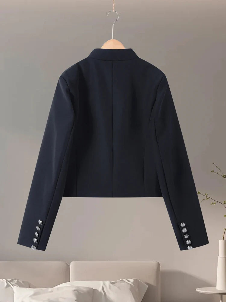 Vintage Napoleon Short Jacket for Women Stand Collar Full Sleeve Single-Breasted Slim Coat 2026 Spring Lady New Streetwear LadyShow.Store