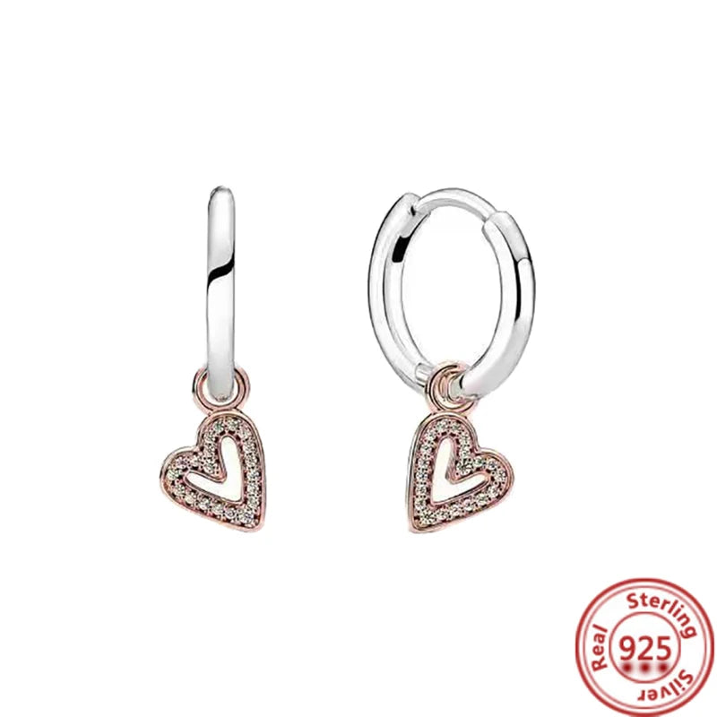 Hot Sale 925 Sterling Silver Heart Earrings Fit Original Charms Hoop Earrings For Women Girls Stud Earring Fine Jewelry Gifts Pi-Mart
