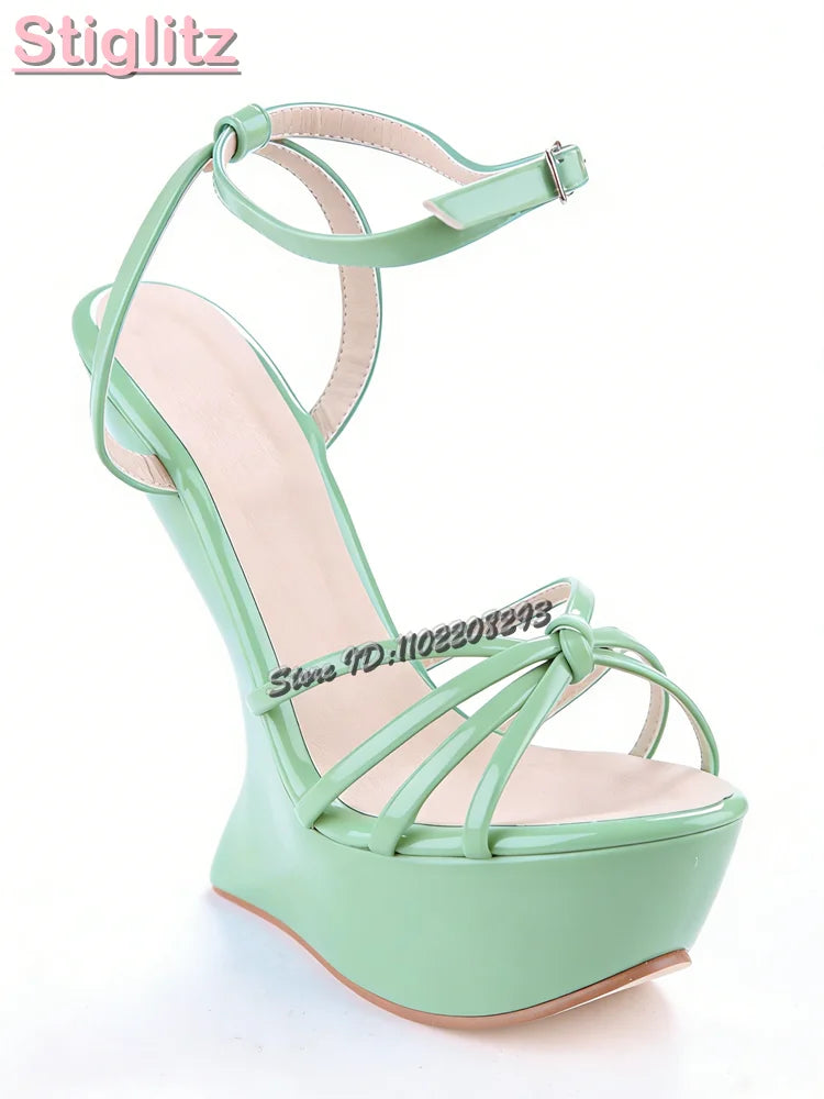 Cross-tied Super High Heel Sandals Candy Color Round Toe Platform Strange Style Heels 2025 Summer Women Shaped Heel Shoes 15CM LadyShow.Store