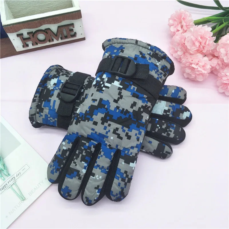Kids Winter Gloves for Boys Girls 8-12 Years Old Fleece Lined Warm Thick Camouflage Ski Cycling Design Mittens Accessories Pi-Mart