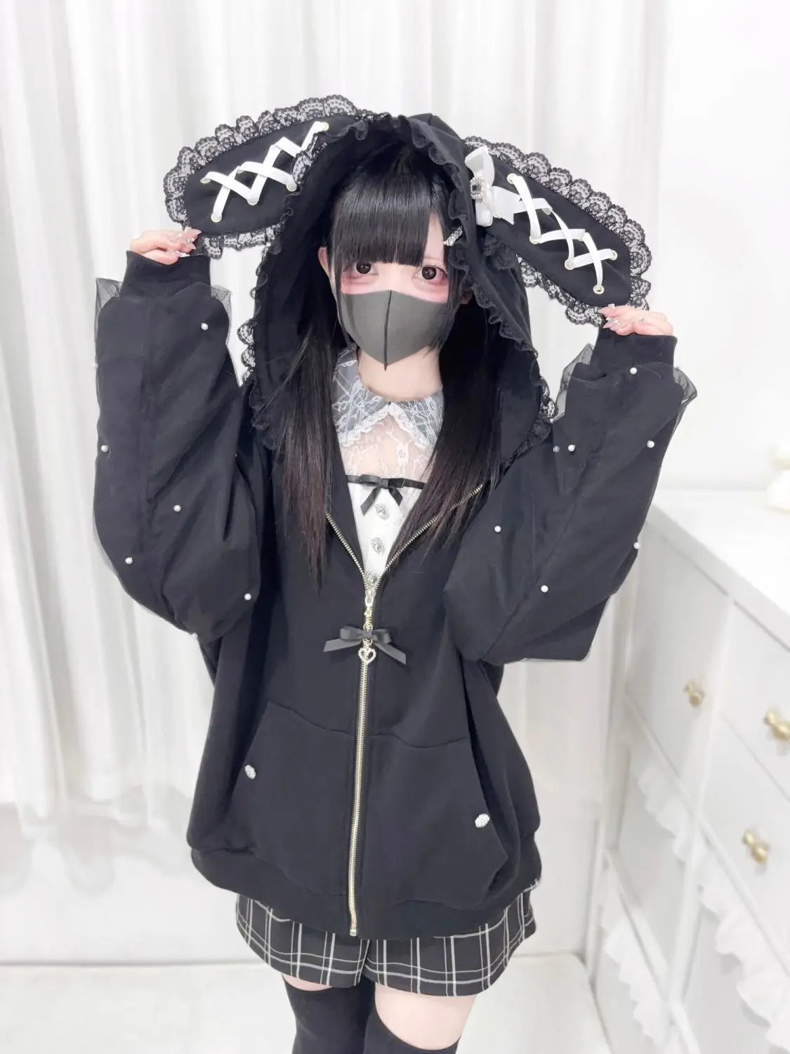 Subculture Japanese Retro Long Sleeve Hoodie Cat Ears Lace Decoration Women Casual Sweatshirt Gothic Y2K Harajuku Autumn Coat LadyShow.Store