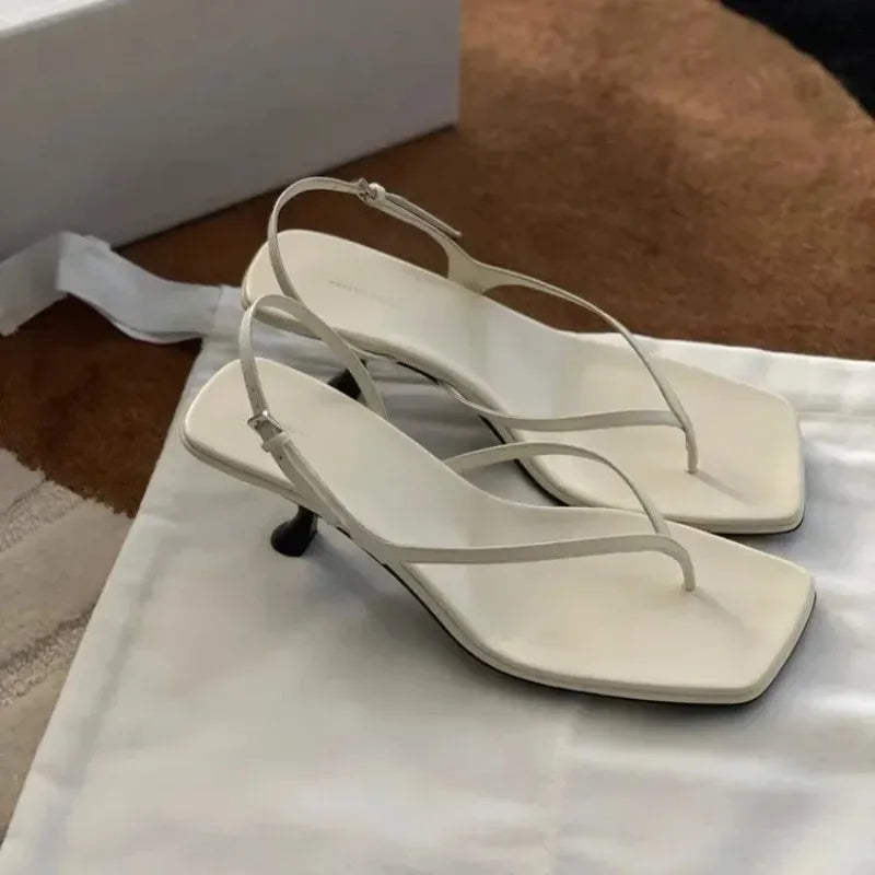 Retro Square Toe Clip Toe Sandals Kitten Heel Back Strap Brown Solid Concise French Style Sexy Fashion Women Shoes Summer Casual LadyShow.Store