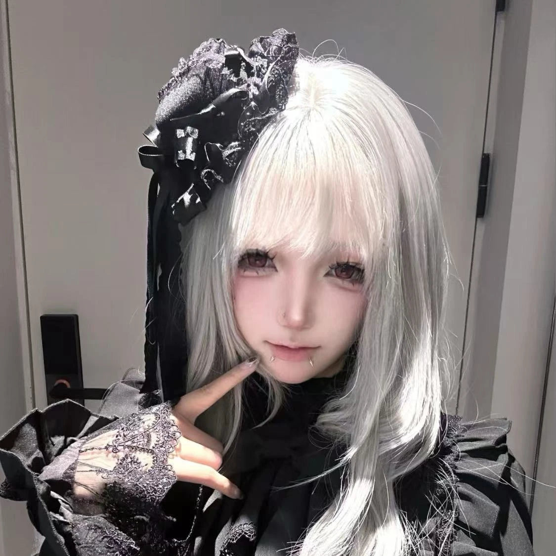 Gothic Lolita Lace Patchwork Headdress Women Cosplay Party Headband Gothic Bow Hat Japanese Y2k Aesthetic Hair Accessories Pi-Mart