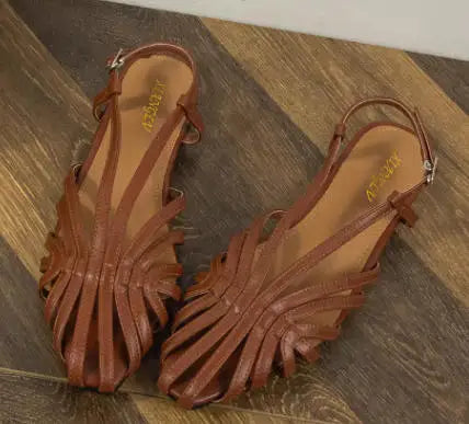 Women Plus Size Flat Gladiator Sandals Summer Sexy Luxury Gold Narrow Band Hollow Out Designer Brand Party Dress Shoes Sandalias LadyShow.Store
