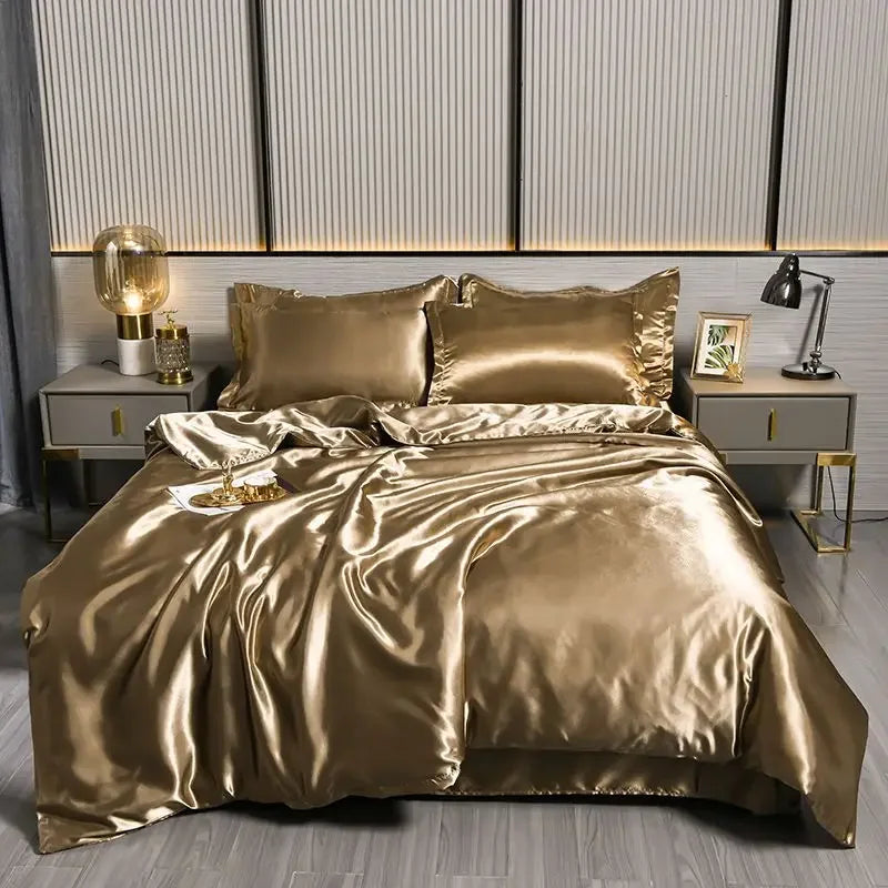 Luxury 100% Silk Bedding Set with Duvet Cover Set Double King Queen Size Bedding Cover Kit 4pcs Bed Cover Bed Linen Sets Pi-Mart