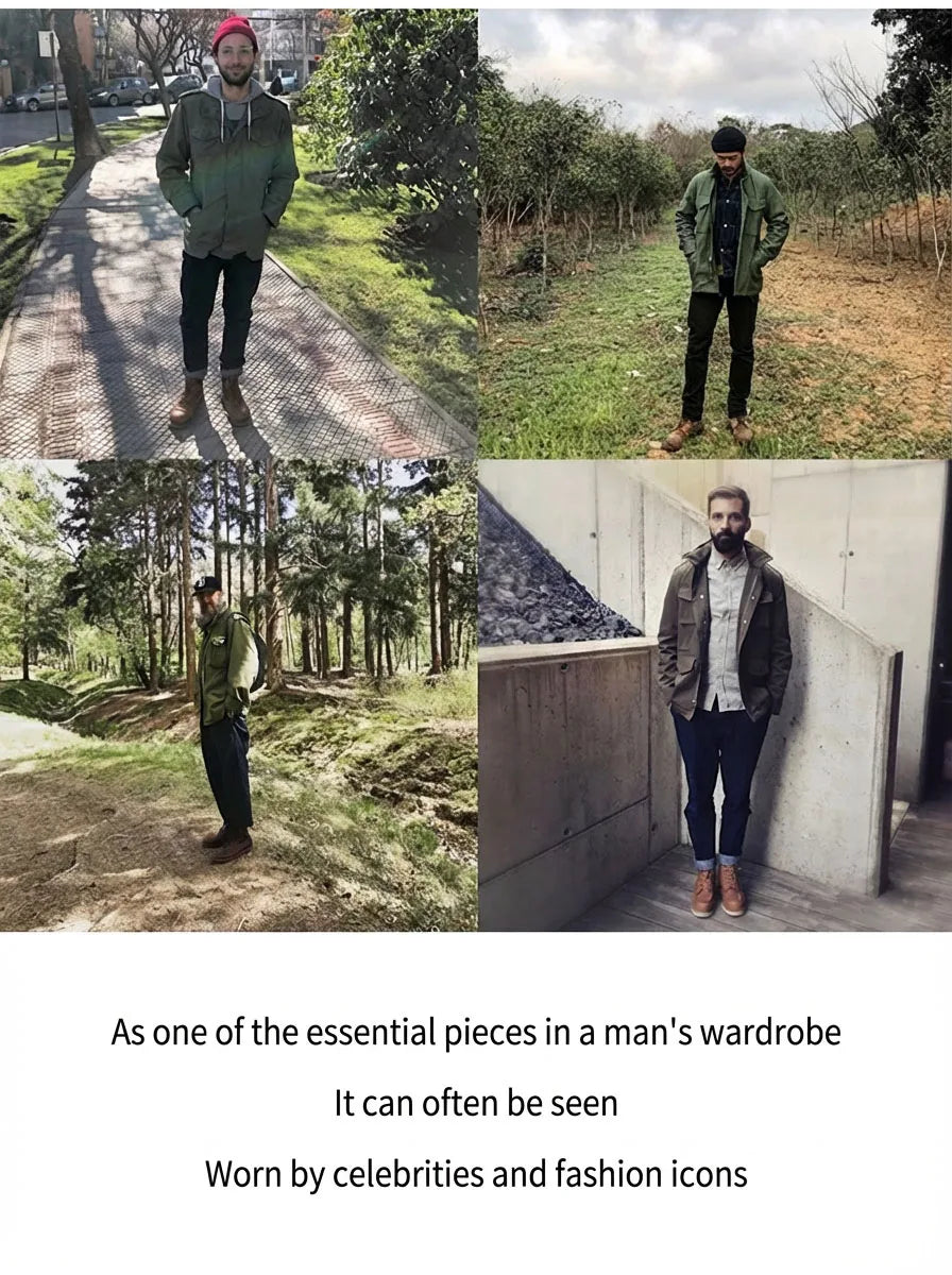 Maden Retro M65 Jackets for Men Green Outdoor Windbreaker Vintage Casual Solid Coat Mens Clothes Multi-Pocket Jacket Pi-Mart