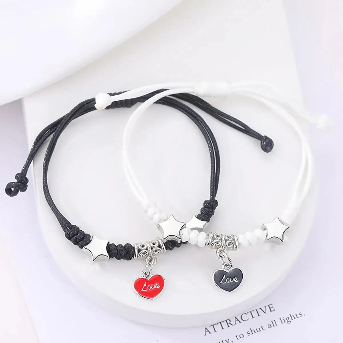 2PC Fashion Luminous Beads Star Couple Bracelet for Women Men Charm Cat Flower Heart Moon Love Matching Friend Bracelet Jewelry Pi-Mart