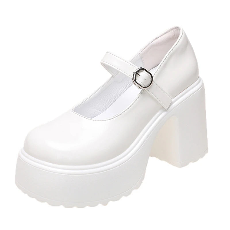 Black Super High Heels Mary Jane Shoes Women 2026 Goth Chunky Platform Pumps Woman Plus Size Ankle Buckle Party Lolita Shoes 42 Pi-Mart