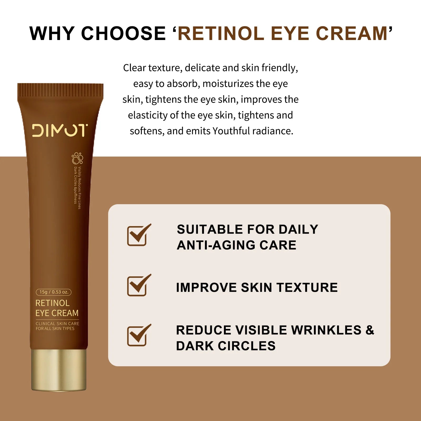 Retinol Eye Cream Anti Wrinkles,Anti Puffiness Remove Dark Circle Eye Bag Hyaluronic Acid Moisturize Peptides Soothe Skin Care Pi-Mart