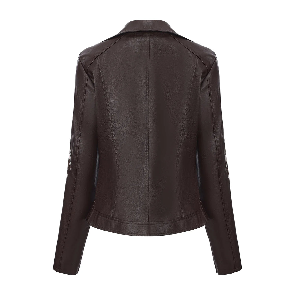 New Fall Women's Black Faux Leather Jacket; White Floral Embroidered PU Coat; Dark Brown Motorcycle-style Top. Pi-Mart