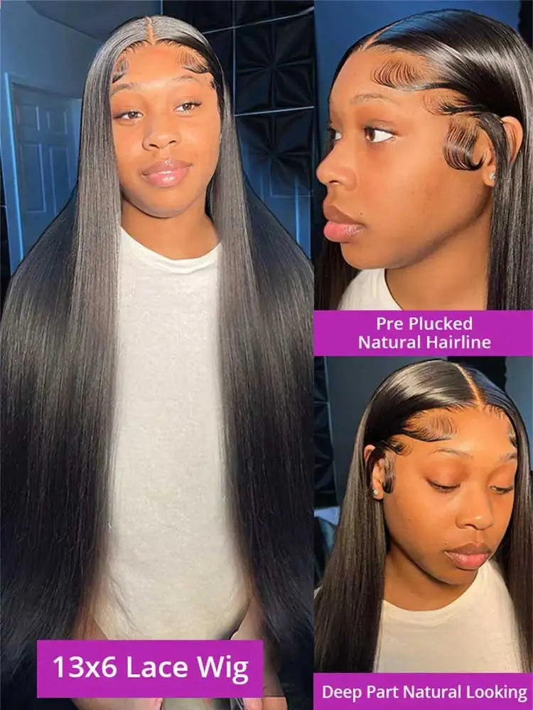250 Density 13x6 HD Bone Straight Lace Front Wigs Human Hair Brazilian 40 42 Inch Glueless Lace Frontal Human Hair Wigs For Wome LadyShow.Store