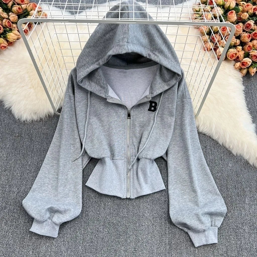 Y2k American Vintage Zip Up Hoodies 2000s Long Sleeve Subculture Hooded Sweatshirt Hot Girl Letter Short Slim Autumn Coat Chic LadyShow.Store