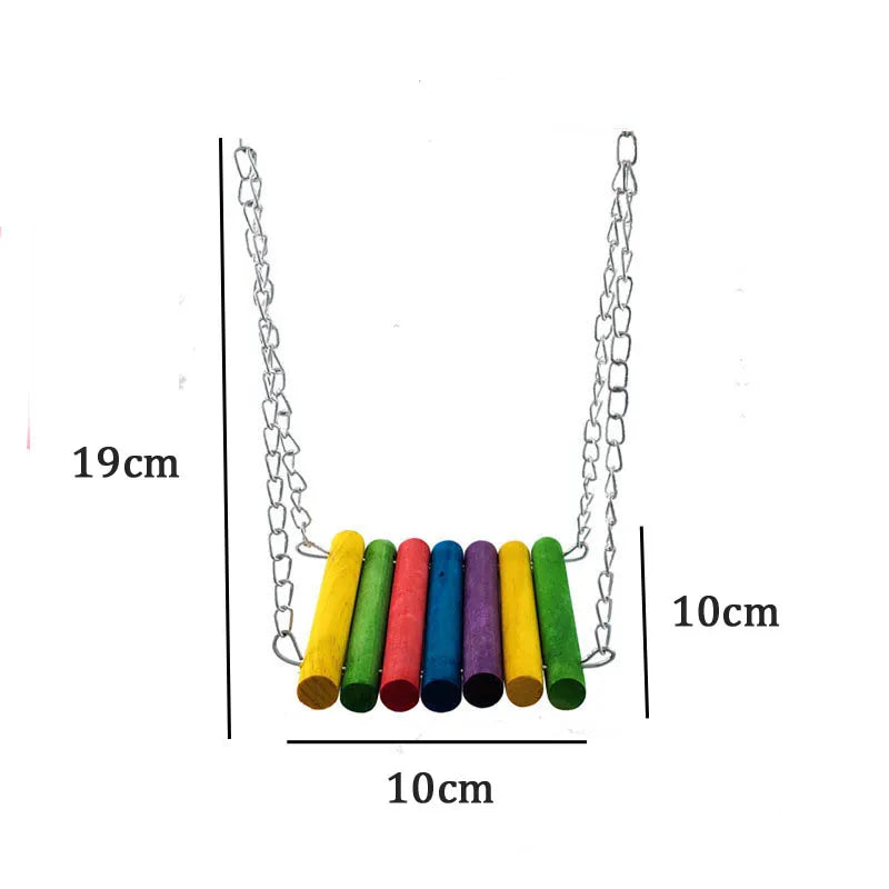 Wooden Bird Toys Small Parrot Chewing Training Toys Cotton Rope Swing Hanging Ring Bell Bird Cage Climbing Ladders Pet Supplies Pi-Mart