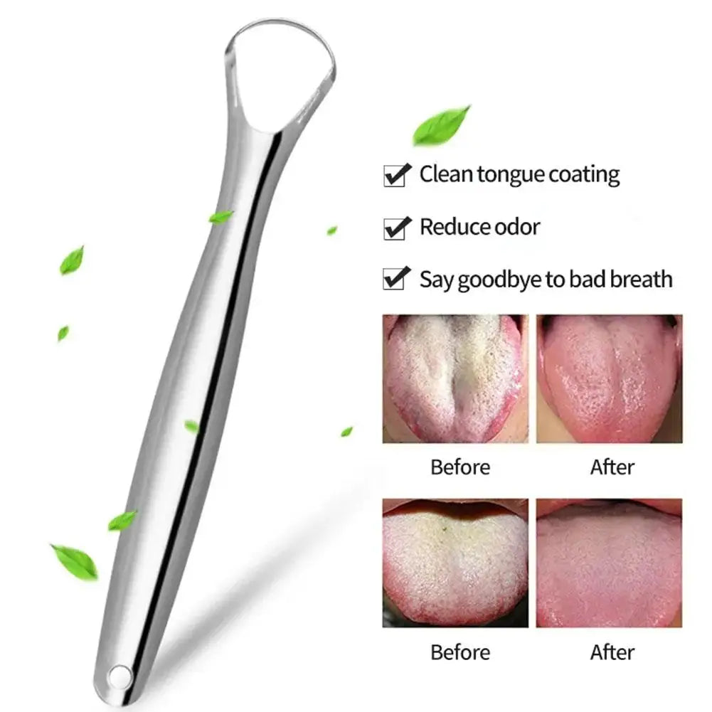 1Pcs Portable Single Layer Tongue Scraper Reusable Stainless Steel Oral Mouth Brush Tongue Scraper Fresh Breath Maker Tri Light Beauty