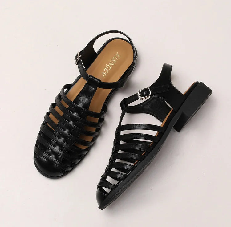 ZAROY Summer Cross Strap Flat Sandals Women Round Toe Ankle Buckle Hollow Casual Roman Sandalia Zapatos De Mujer сандали LadyShow.Store