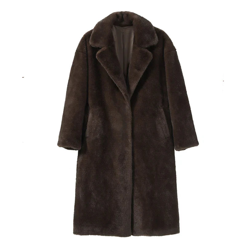 Neo Mint 2024 Winter Luxury Faux Mink Fur Coat Women Iconic Brand Long Outerwear Jacket Crystal Hooks Street Style Warm Overcoat LadyShow.Store