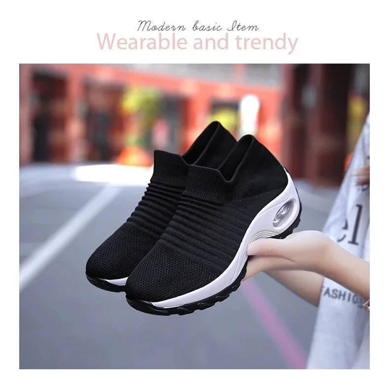 Women Sneakers Summer Fashion Black Sports Casual Shoes Breathable Mesh Lightweight Air Cushion Non-Slip Running Shoe Zapatillas Pi-Mart