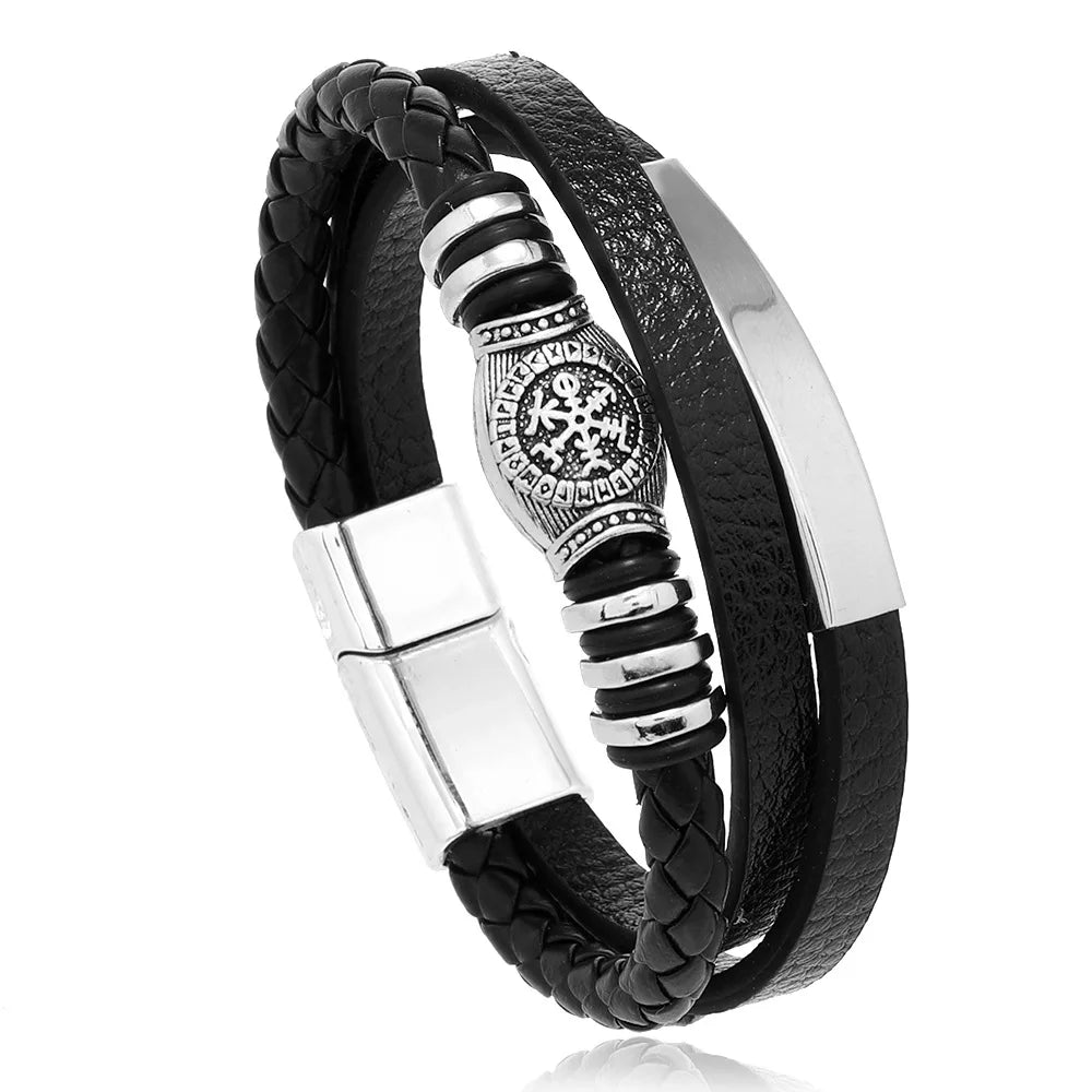 Trendy Leather Bracelets For Men Stainless Steel Bracelet 21CM Multilayer Braided Rope Bracelets for Male Jewelry Gifts Pi-Mart
