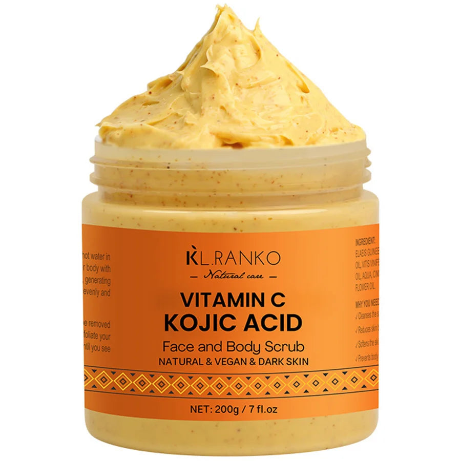 Vitamin C Kojic acid Natural Exfoliating Salt Body &Face Scrub Brightens and Softens Skin Deep Cleaning Anti Oxidative Skin Tone Pi-Mart