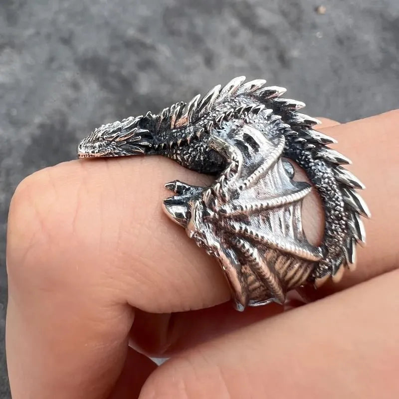 Dragon Rings Gothic Punk Style Pterosaur Wings Opening Adjustable Rings for Men Women Vintage Jewelry Accessories Gifts Pi-Mart
